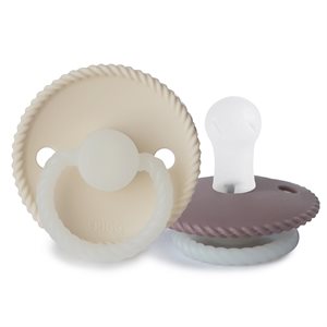 FRIGG Rope - Round Silicone 2-Pack Pacifiers - Cream Night/Twilight Mauve Night - Size 1